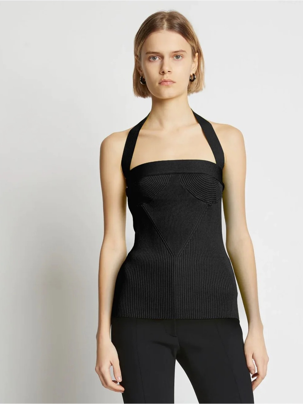 Proenza Schouler Black Ribbed Halter Knit Top